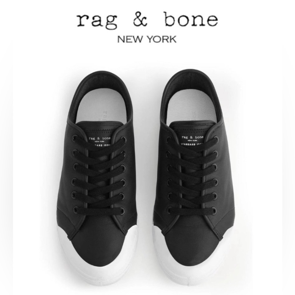 Rag & Bone Standard Issue Black Leather Lace Up Sneakers Size 10